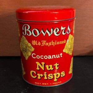 Vintage Bowers Old Fashioned Cocoanut Nut Crisps Tin